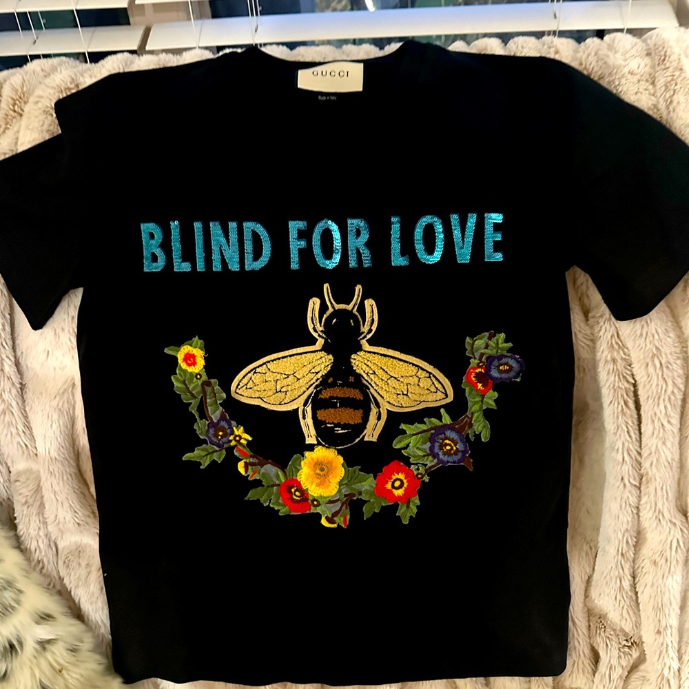 Gucci Black Tee with Colorful Embroidery